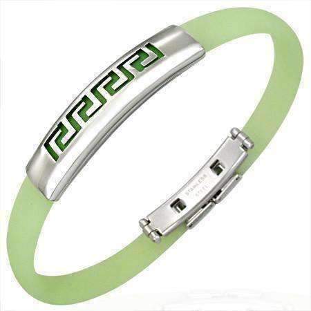 Feshionn IOBI bracelets Greek Lime Green Silicone Bracelet with Stainless Steel Cut Out Designs ~ Choose Your Design