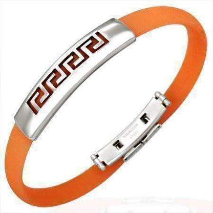 Feshionn IOBI bracelets Greek Orange Band Silicone Bracelet with Stainless Steel Cut Out Designs ~ Choose Your Design