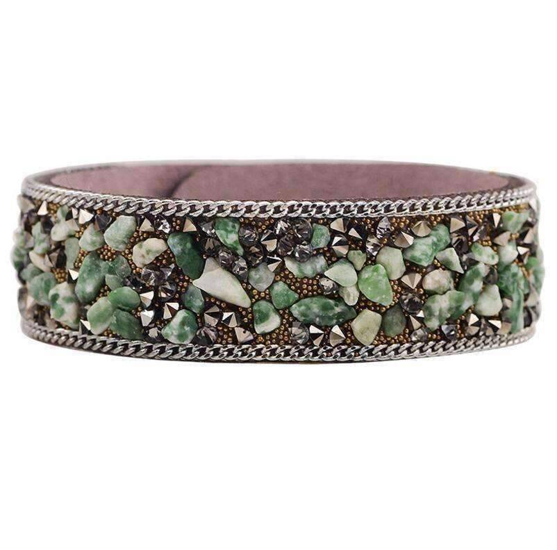 Feshionn IOBI bracelets Green ON SALE - Treasure Gemstone Encrusted Sueded Leather Wrap Bracelet ~ Six Earthy Colors