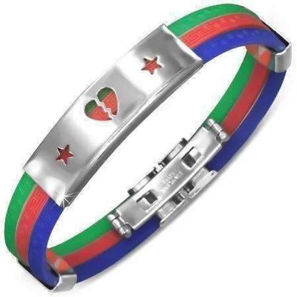 Feshionn IOBI bracelets Heart Tri-Color Triple Band Silicone Bracelet with Stainless Steel Cut Out Designs ~ Choose Your Design