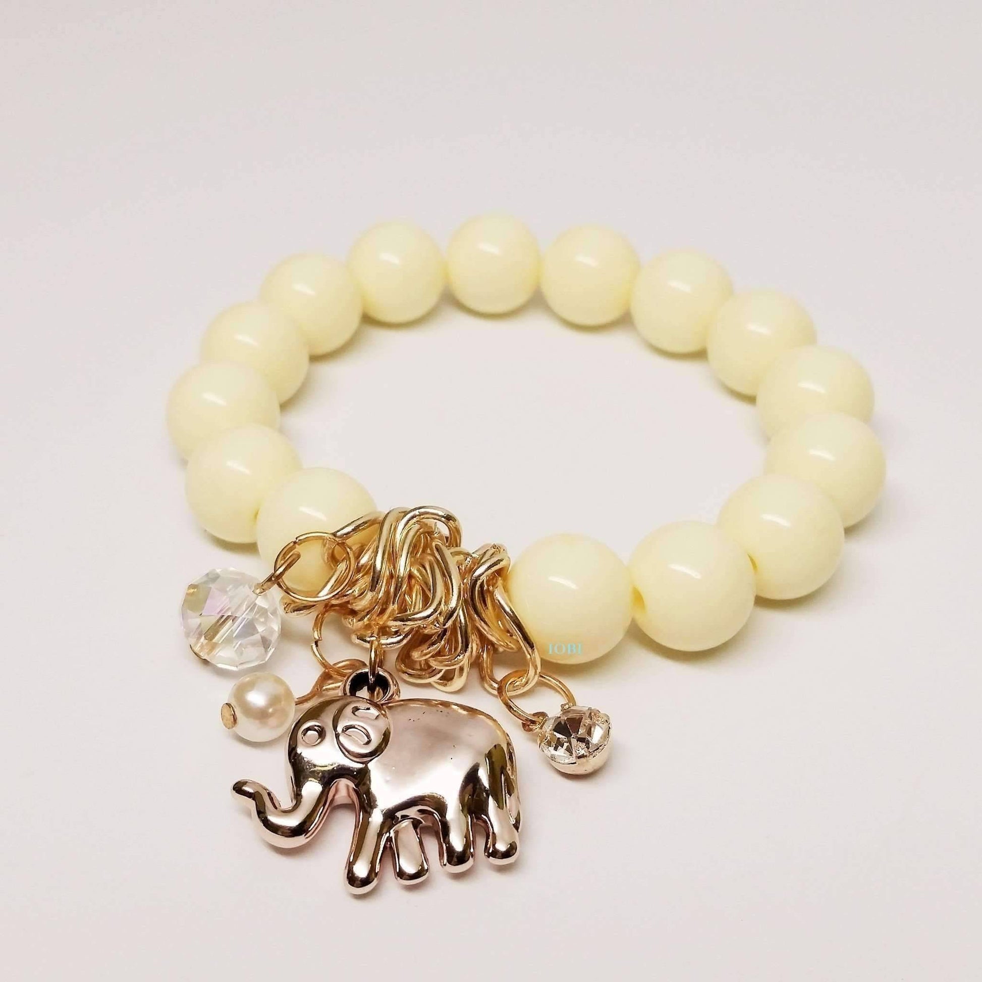 Feshionn IOBI bracelets Ivory White Lucky Elephant Charm Bead Bracelet - Choose Your Color