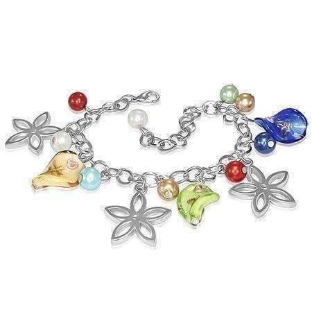 Feshionn IOBI bracelets Jewel Tone Daisy Chain Lamp Work Glass Bead Charm Bracelet ~ Three Colors to Choose