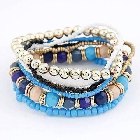 Feshionn IOBI bracelets Light and Dark Blue Bohemian Beads Multi Layered Bracelet