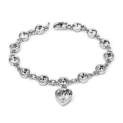 Wholesale Fashion Jewelry - Austrian Crystal Heart Charm Bangle Bracelet  with pouch white gold & Emerald