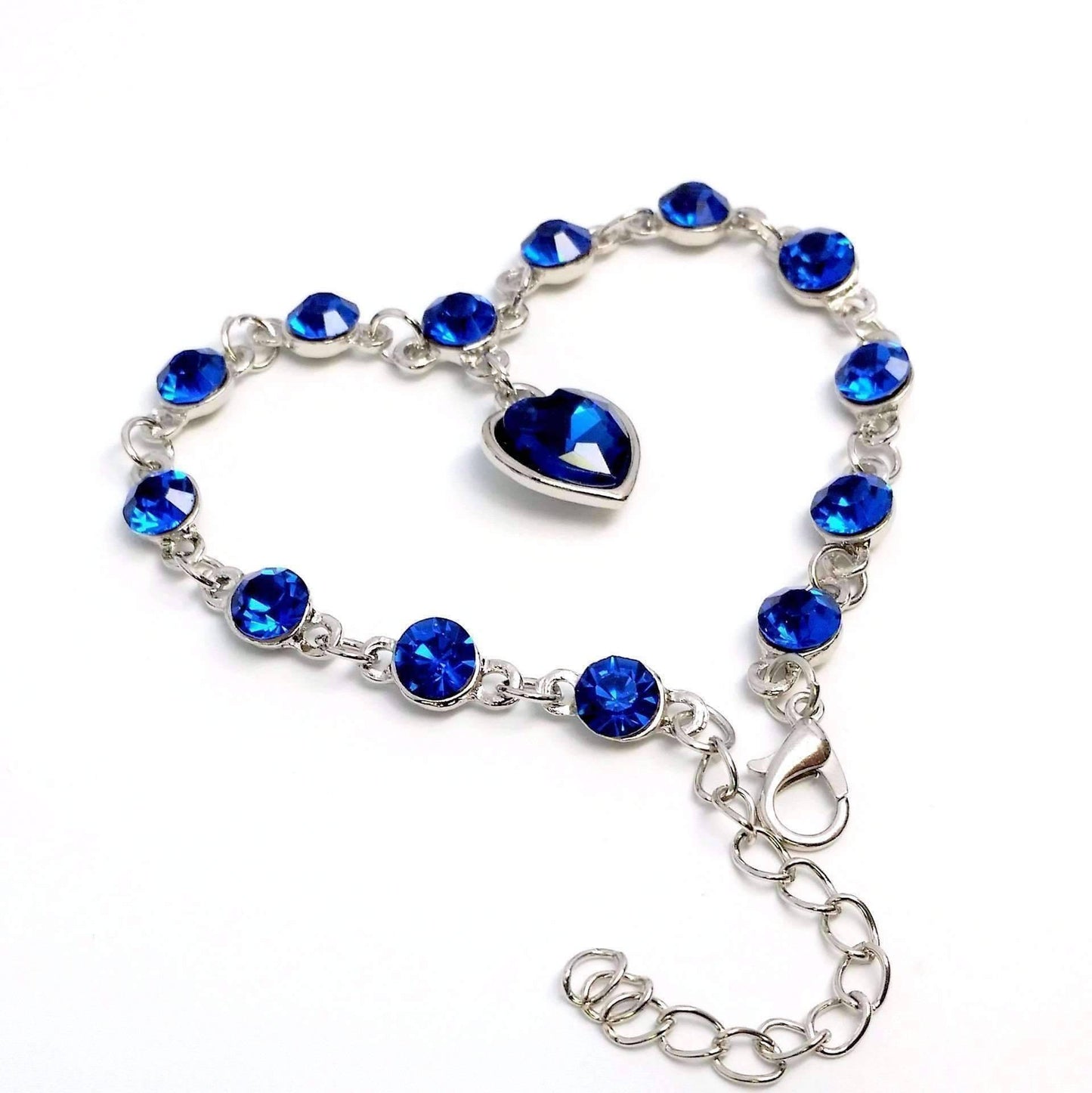 Feshionn IOBI bracelets Linked Forever Crystal Heart Charm Bracelet - Sapphire Blue