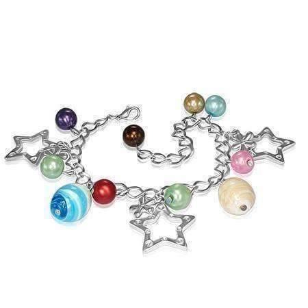 Feshionn IOBI bracelets Multi Star Studded Glass Bead Silver Charm Bracelet ~ Four Fun Colors to Choose!