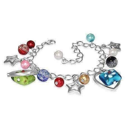Feshionn IOBI bracelets Multi Starstruck Lamp Work Glass Bead Heart Charm Bracelet ~ Two Colors to Choose