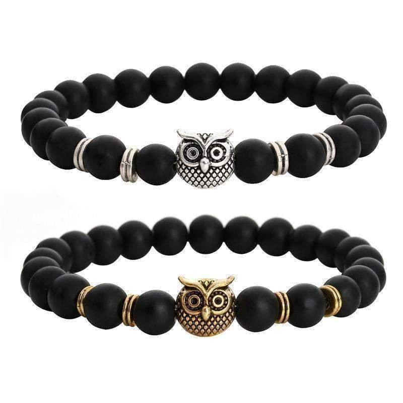 Feshionn IOBI bracelets ON SALE - Owl Genuine Black Agate Gemstone Bead Bracelet