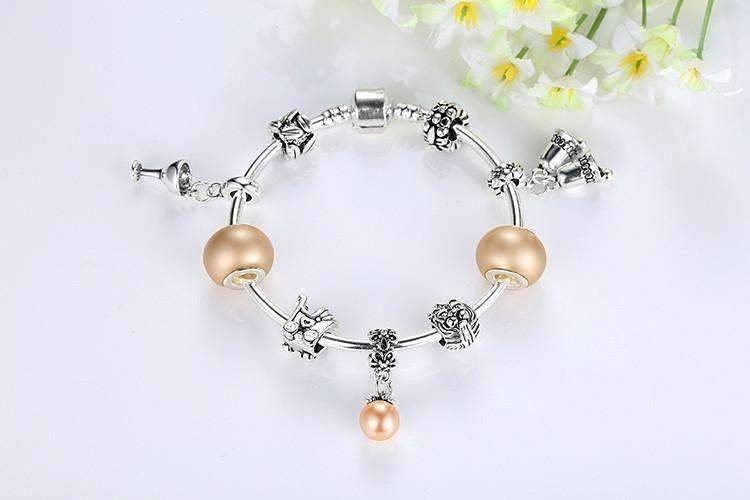 Feshionn IOBI bracelets ON SALE - Peach Champagne Celebration Charm Bead Collection Silver Bangle Bracelet
