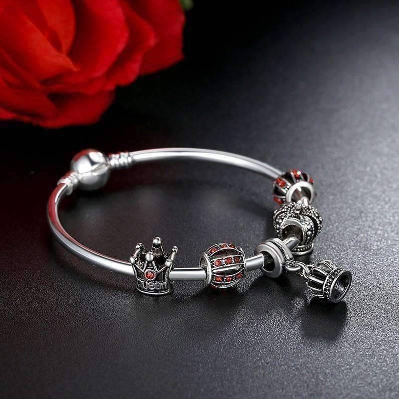 Feshionn IOBI bracelets ON SALE - Red Queen Crystal Crown Silver Bangle Bracelet