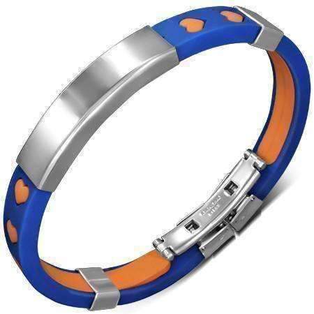 Feshionn IOBI bracelets Orange and Blue CLEARANCE - Team Spirit Rubber Bracelet with Engraveable Stainless Steel Plate
