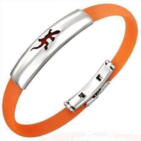 Feshionn IOBI bracelets Orange Band Silicone Bracelet with Stainless Steel Cut Out Designs ~ Choose Your Design
