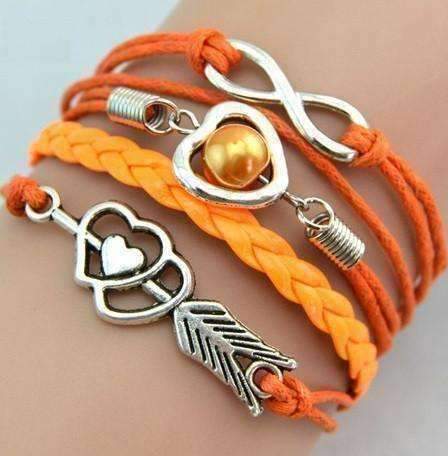 Feshionn IOBI bracelets Orange Forever Love Handmade Braided Leather Friendship Bracelet - Three Colors To Choose