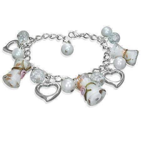 Feshionn IOBI bracelets Pearl Three Hearts Lamp Work Glass Bead Charm Bracelet ~ Three Colors to Choose