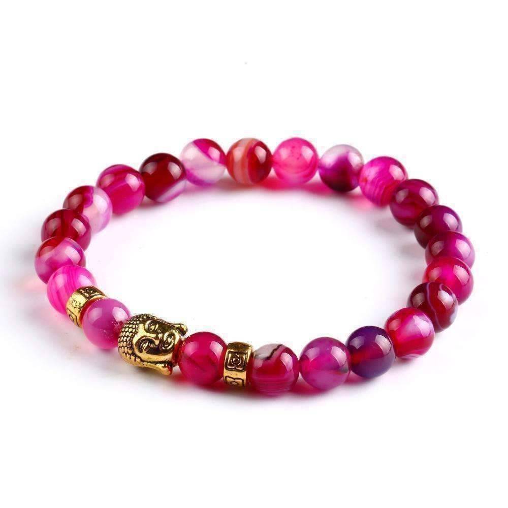 Feshionn IOBI bracelets Pink Agate ON SALE - Buddha Bead Genuine Agate Gemstone Bracelet