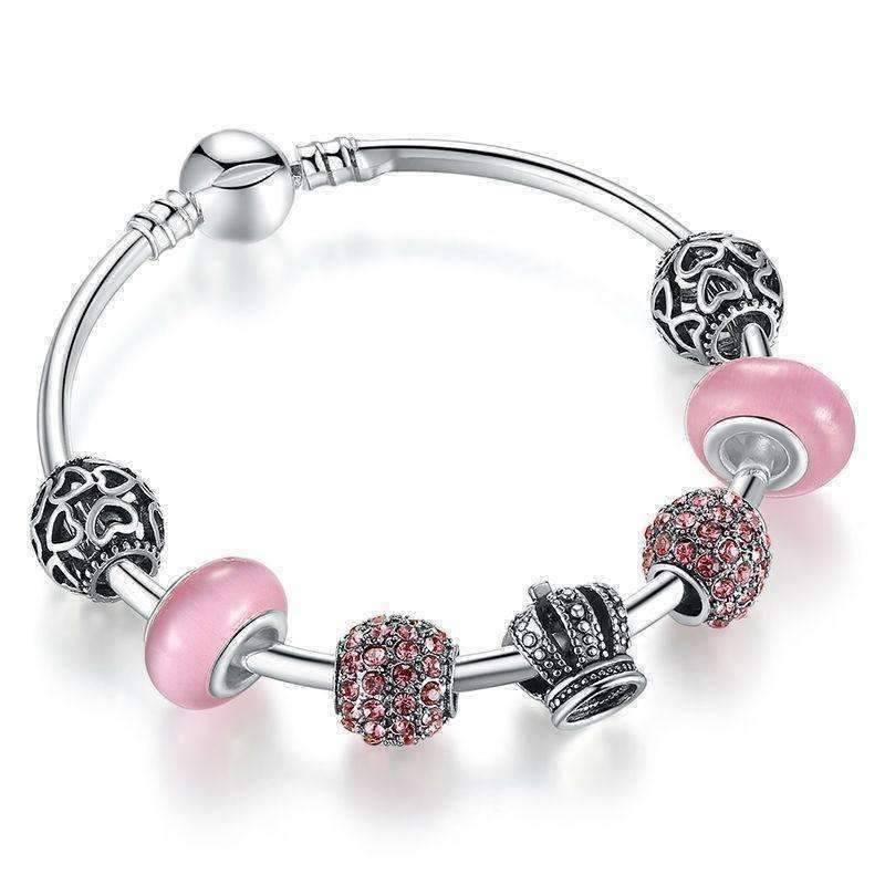 Feshionn IOBI bracelets Pink Queen of Hearts Pink Crystal Silver Bangle Bracelet