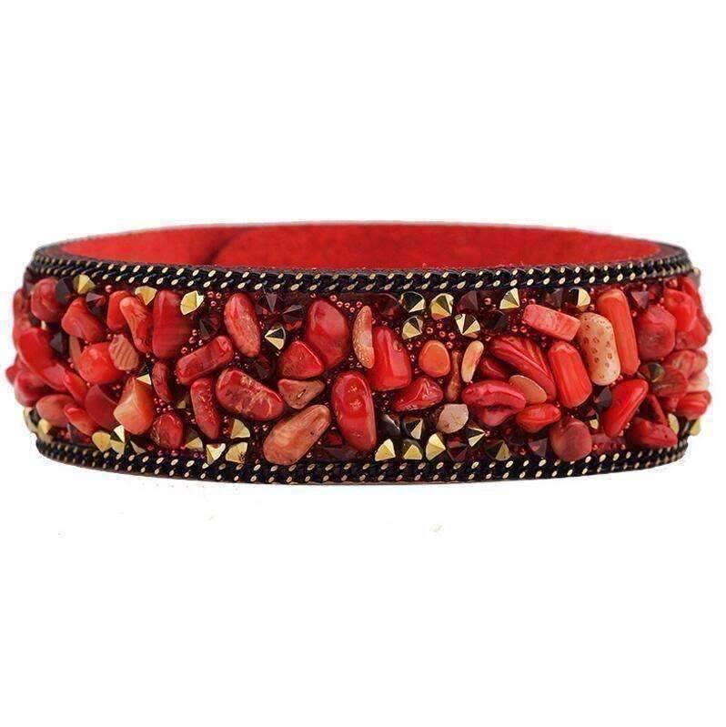 Feshionn IOBI bracelets Red ON SALE - Treasure Gemstone Encrusted Sueded Leather Wrap Bracelet ~ Six Earthy Colors