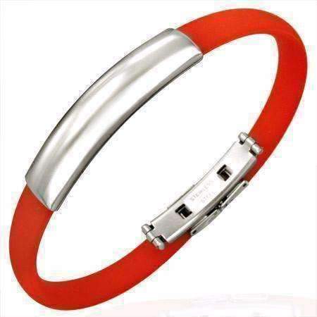 Feshionn IOBI bracelets Red Red Silicone Bracelet with Engraveable Stainless Steel Band