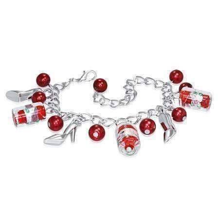 Feshionn IOBI bracelets Red Ruby Slippers Glass Bead and Shoes Charm Bracelet in Silver