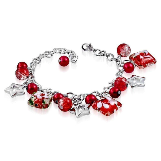 Feshionn IOBI bracelets Red Starfire Glass Bead & Silver Star Charm Bracelet