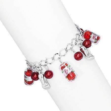 Feshionn IOBI bracelets Ruby Slippers Glass Bead and Shoes Charm Bracelet in Silver