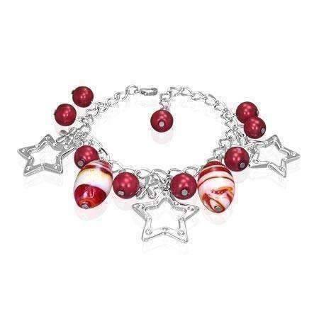 Feshionn IOBI bracelets Ruby Star Studded Glass Bead Silver Charm Bracelet ~ Four Fun Colors to Choose!