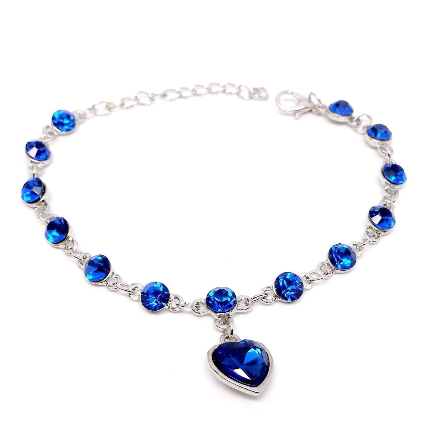 Feshionn IOBI bracelets Sapphire Blue Linked Forever Crystal Heart Charm Bracelet - Sapphire Blue