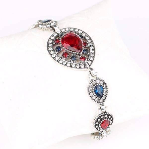 Feshionn IOBI bracelets Silver Crimson and Cobalt Crystal Tear Drop Vintage Inspired Silver Bracelet