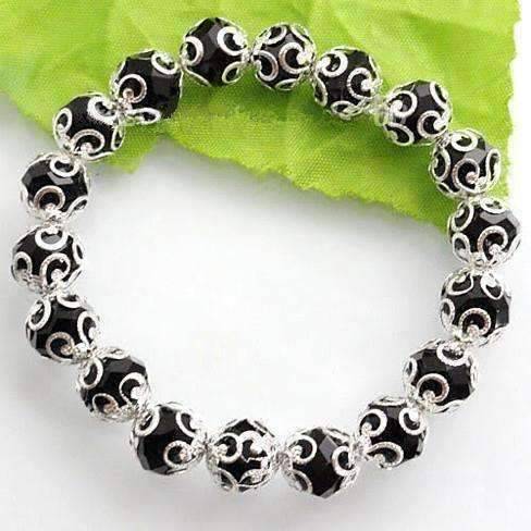 Feshionn IOBI bracelets Silver Lace with Black Crystal Stretchy Bracelet
