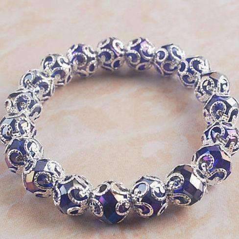 Feshionn IOBI bracelets Silver Lace with Blue Crystal Stretchy Bracelet