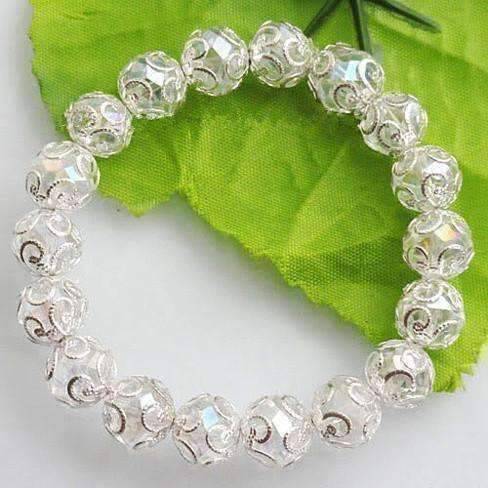 Feshionn IOBI bracelets Silver Lace with Crystal Clear Bead Stretchy Bracelet