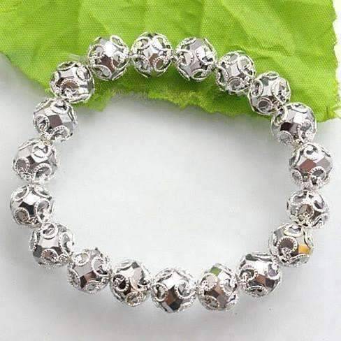 Feshionn IOBI bracelets Silver Lace with Metallic Crystal Bead Stretchy Bracelet