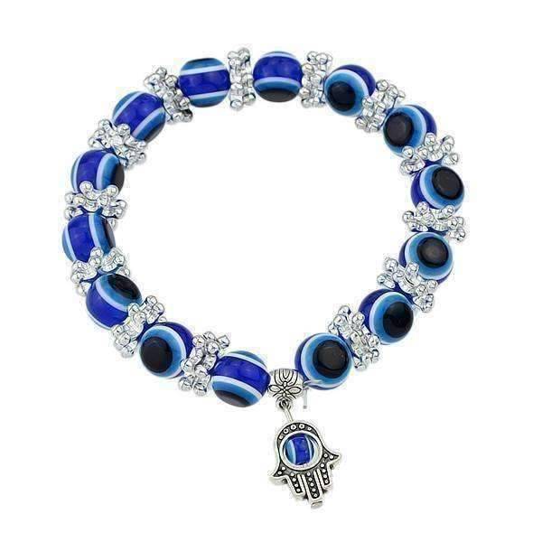 Feshionn IOBI bracelets Silver ON SALE - Blue Bead 'Evil Eye' Hamsa Charm Bracelet