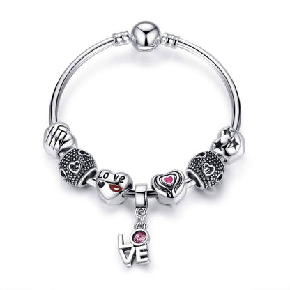 Feshionn IOBI bracelets Silver ON SALE - True Love Heart Charm Bead Collection Silver Bangle Bracelet