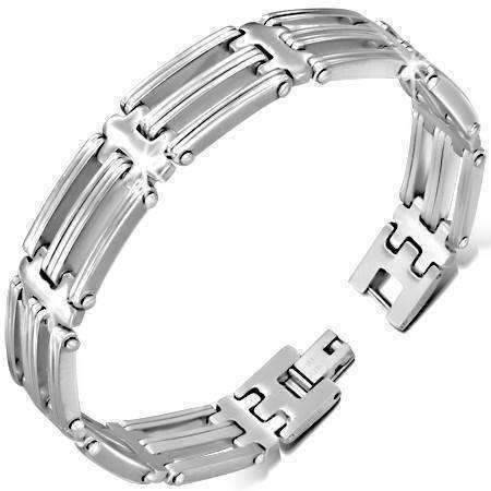 Feshionn IOBI bracelets Stainless Stainless Steel Cut-Out Men's Link Bracelet