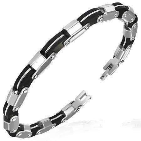 Feshionn IOBI bracelets Stainless Steel Bike Chain Stainless Steel Black Rubber Men's Bracelet