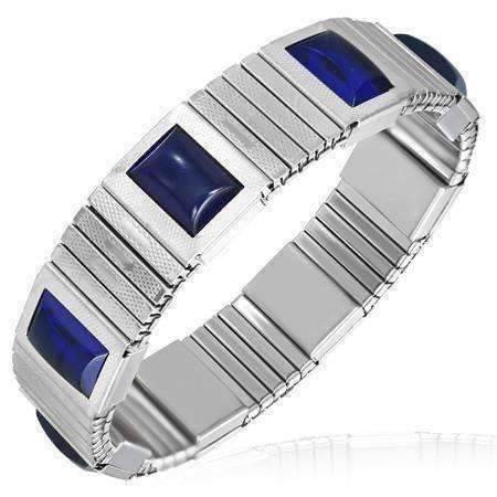 Feshionn IOBI bracelets Stainless Steel Cobalt Blue Cabochon Japanese Magnetic Therapy Stainless Steel Stretch Link Bracelet