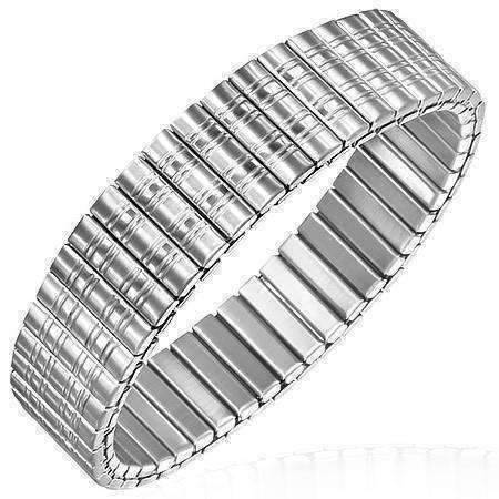 Feshionn IOBI bracelets Stainless Steel Satin Lines Bar Link Stainless Steel Stretch Bracelet