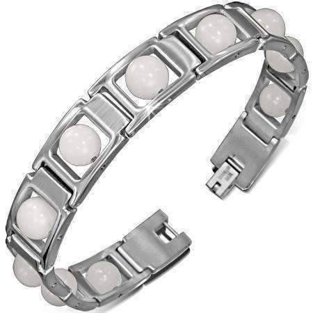 Feshionn IOBI bracelets Stainless Steel Spinning Glass Bead Men's Link Bracelet