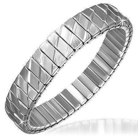 Feshionn IOBI bracelets Stainless Steel Thin Diamond Pattern Stainless Steel Stretch Link Bracelet