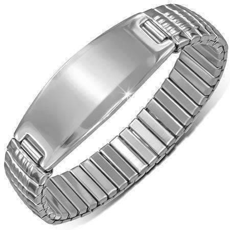 Feshionn IOBI bracelets Stainless Steel Thin Ridges Engravable Bar Link Stainless Steel Stretch Bracelet