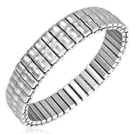 Feshionn IOBI bracelets Stainless Steel Thin Triple Line Domed Bar Link Stainless Steel Stretch Bracelet