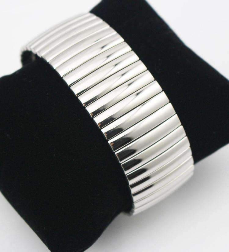 Feshionn IOBI bracelets Stainless Steel Wide Domed Bar Link Stainless Steel Stretch Bracelet