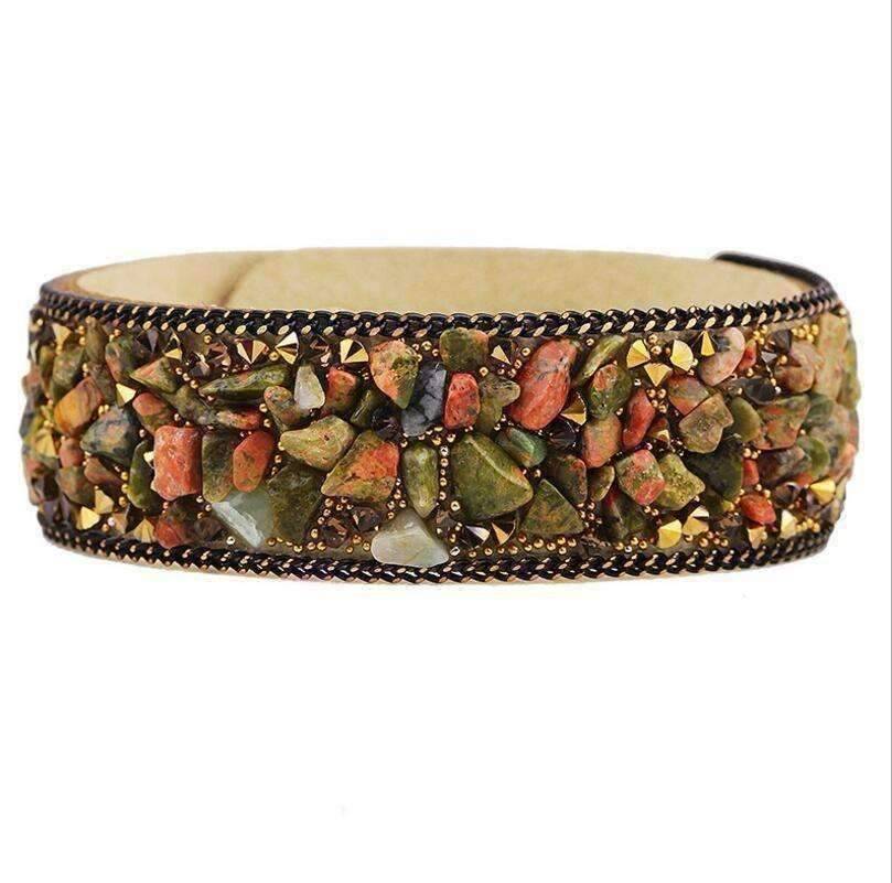 Feshionn IOBI bracelets Tan ON SALE - Treasure Gemstone Encrusted Sueded Leather Wrap Bracelet ~ Six Earthy Colors
