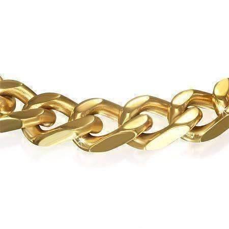 Feshionn IOBI bracelets Thick Cuban Curb Link 18k Gold Plated Stainless Steel Men's Bracelet