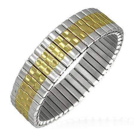 Feshionn IOBI bracelets Two Tone Centerline 18K Gold Plated Stainless Steel Stretch Link Bracelet