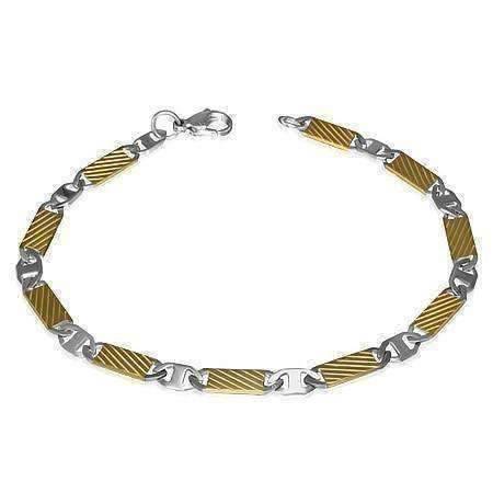 Feshionn IOBI bracelets Two Tone Fine Etched Bar Link Two Tone Stainless Steel Men's Bracelet