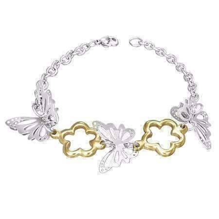 Feshionn IOBI bracelets Two Tone Flights of Fancy 3D Fluttering Butterfly Stainless Steel Link Bracelet