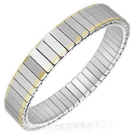 Feshionn IOBI bracelets Two Tone Gold Edged Thin 18K Gold Plated Stainless Steel Stretch Link Bracelet