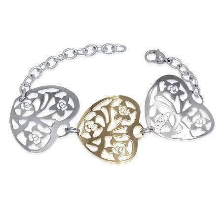 Feshionn IOBI bracelets Two Tone Gold Floral Hearts Two Tone Filigree Medallion Bracelet in 18k